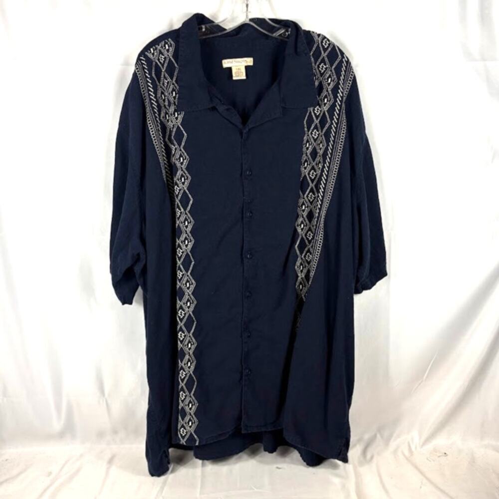 Island Passport 5XL Button Up Linen Shirt Embroidered